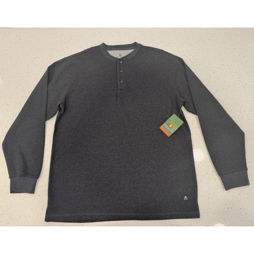 NEW Sun River Gray Waffle-Knit Henley Sweater Button Long Sleeve Men's‎ XL
